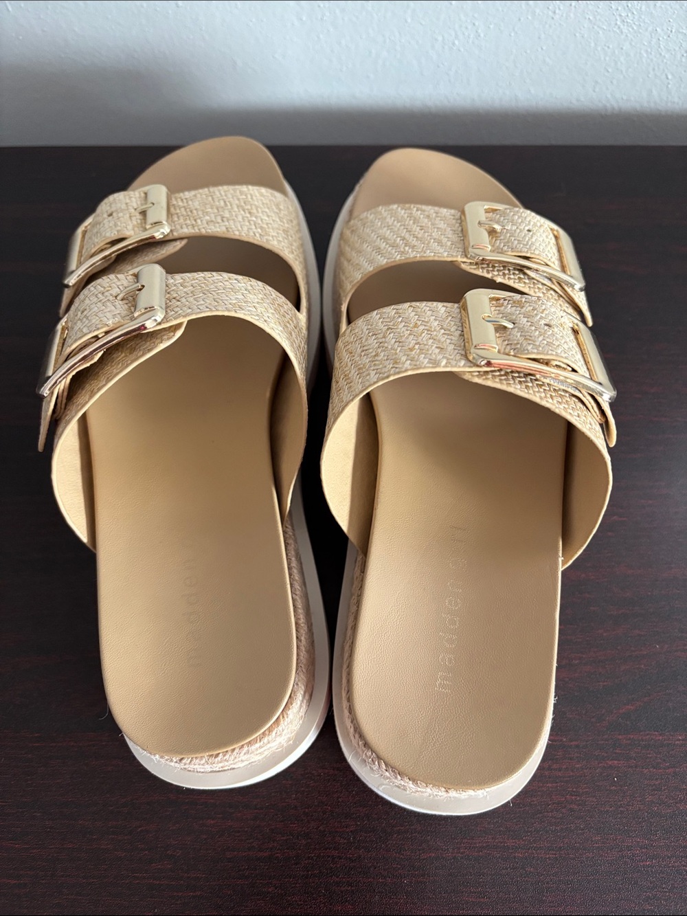 Madden Girl Natural Beige Woven Double-Buckle Platform Mules - Picture 10 of 12